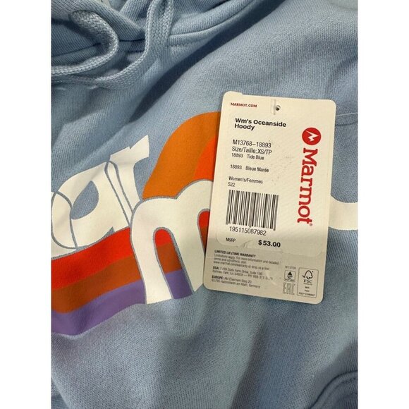 Marmot Women's Size XS Light Blue Oceanside Graphic Print Hoodie Sweatshirt NWT - Picture 4 of 6